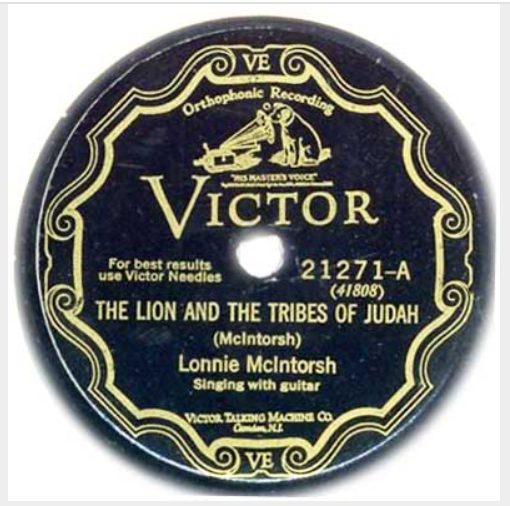 Vintage Victor 78rpm record label for “The Lion and the Tribes of Judah” by Lonnie McIntorsh