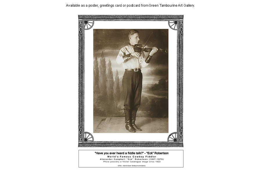Image of a poster depicting a vintage image of Eck Robertson playing his fiddle