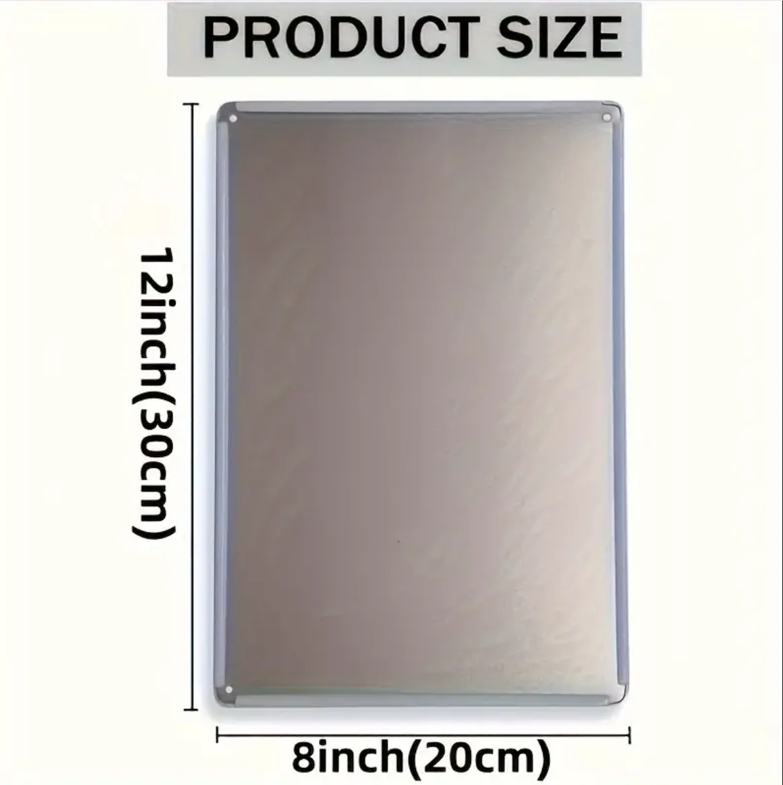 Plain back of metal wall hanging, measuring 12 inches (30 cm) x 8 inches (20 cm).”