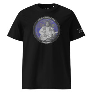 Black unisex organic cotton t-shirt featuring Bukka White and 'Aberdeen Mississippi Blues' record-inspired design"