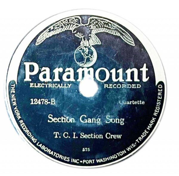 Paramount record label for “Section Gang Song” by T.C.I. Section Crew