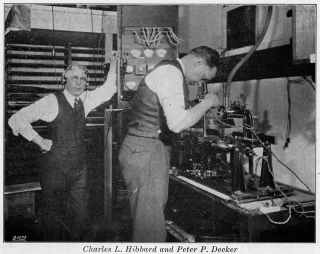 OKeh Records engineers with Western Electric amplifier and cutting lathe in 1927