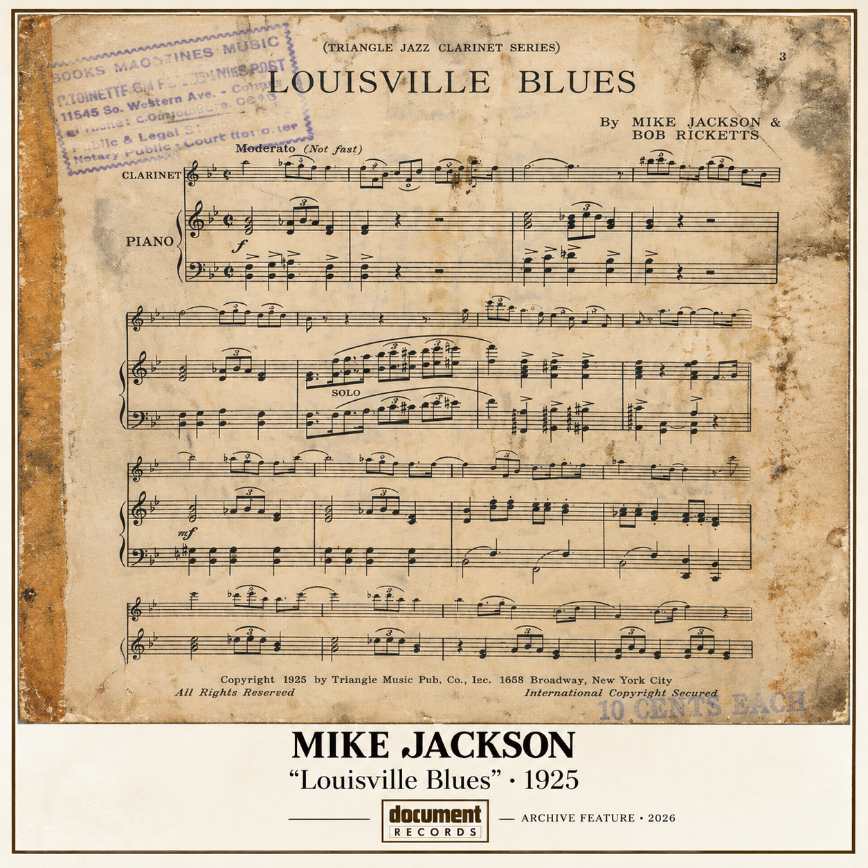 1925 sheet music for Louisville Blues by Mike Jackson and Bob Ricketts.