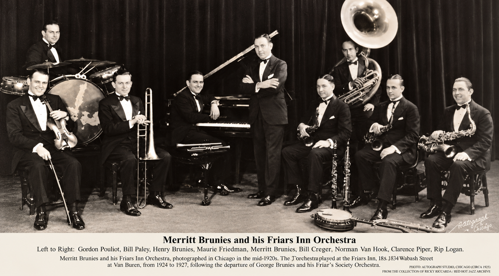 Historical portrait of Merritt Brunies and his jazz orchestra