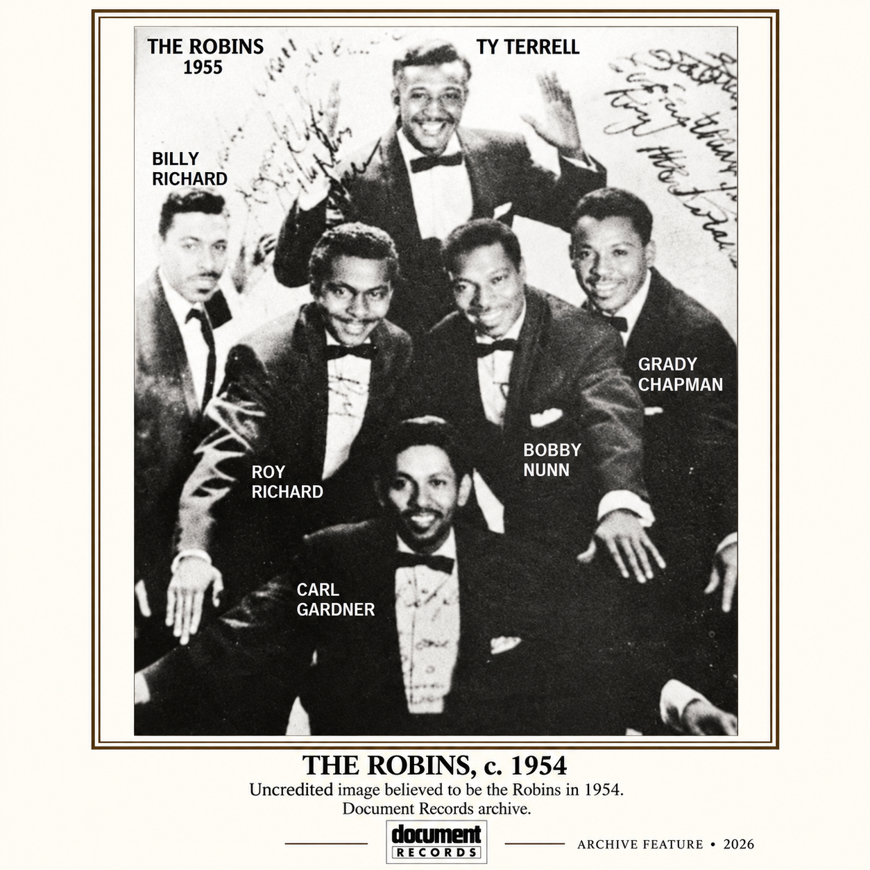Archival group portrait of The Robins, circa 1954–55